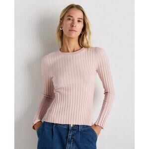NWT Quince Cotton Cashmere Ribbed Long Sleeve Sweater - Sugar Stone - Small